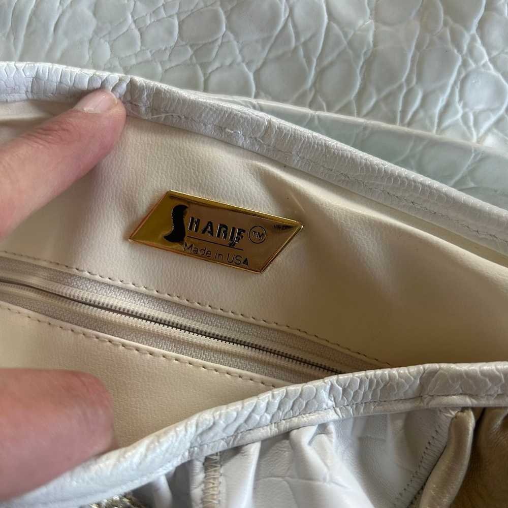 Vintage SHARIF Leather White/Gold Flap Evening Bag - image 4