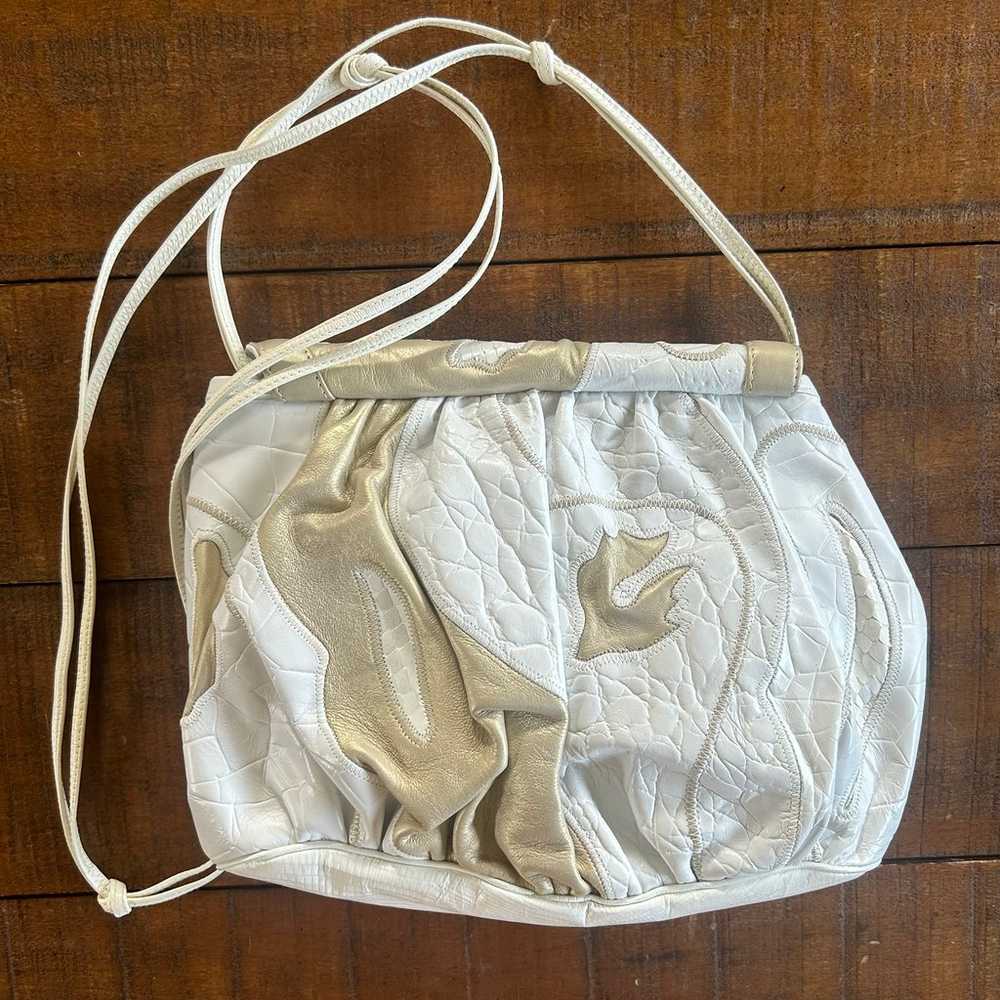 Vintage SHARIF Leather White/Gold Flap Evening Bag - image 6