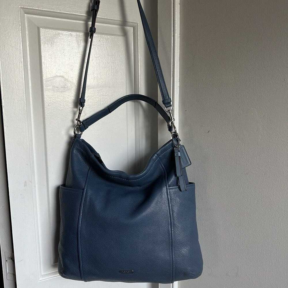 COACH PARK HOBO Blue Denim Pebble LEATHER TOTE BA… - image 1