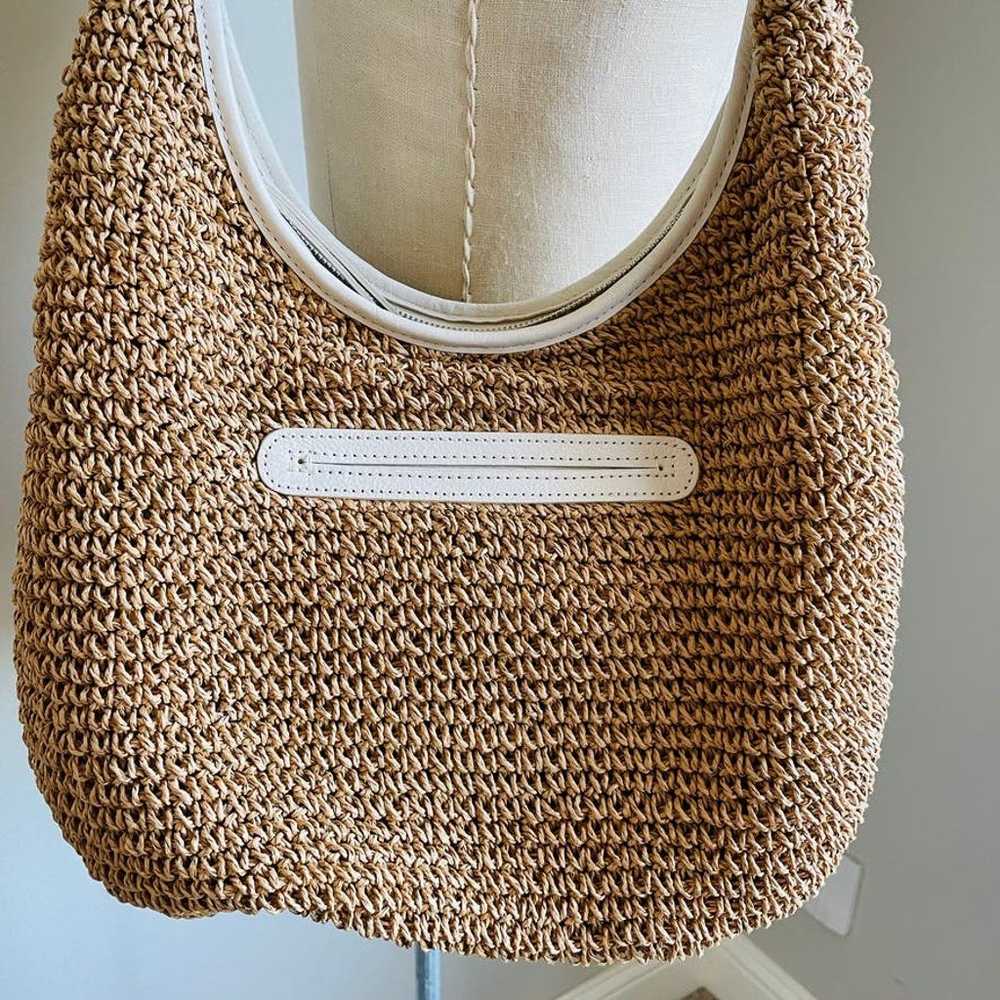 Brighton Large Straw Shoulder Bag Wheat White Lea… - image 4