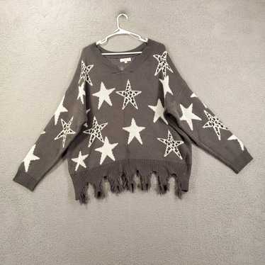 Vintage Umgee Sweater Women XL Gray Stars Tattere… - image 1