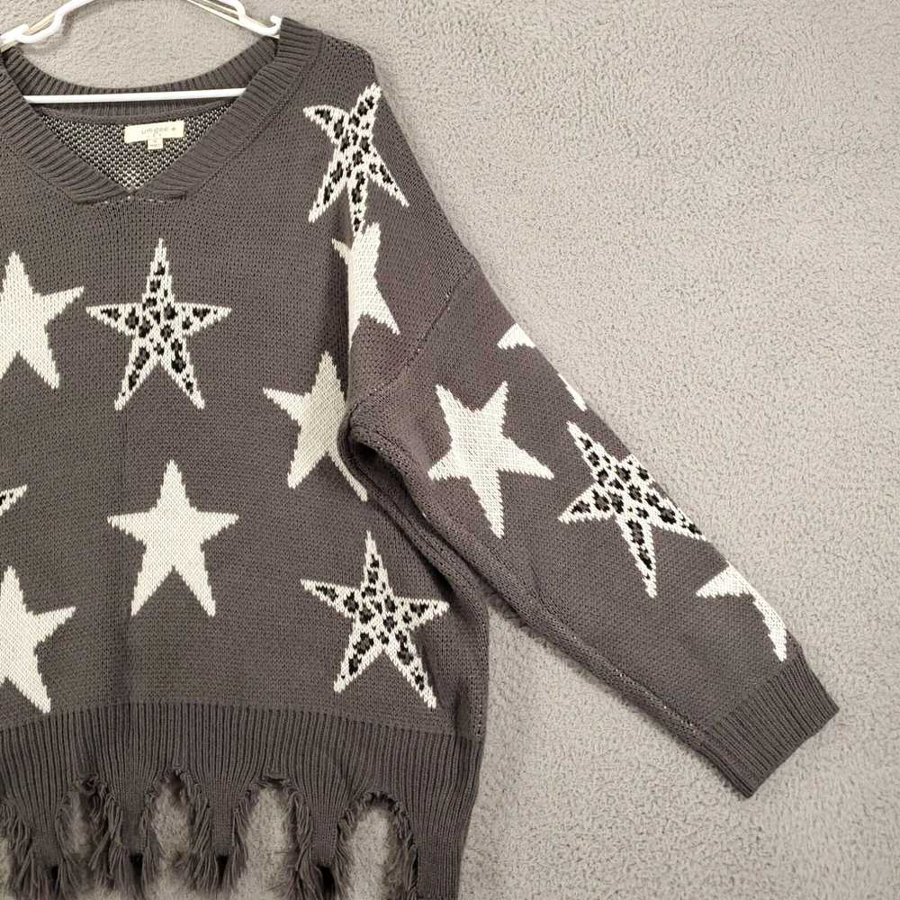 Vintage Umgee Sweater Women XL Gray Stars Tattere… - image 2