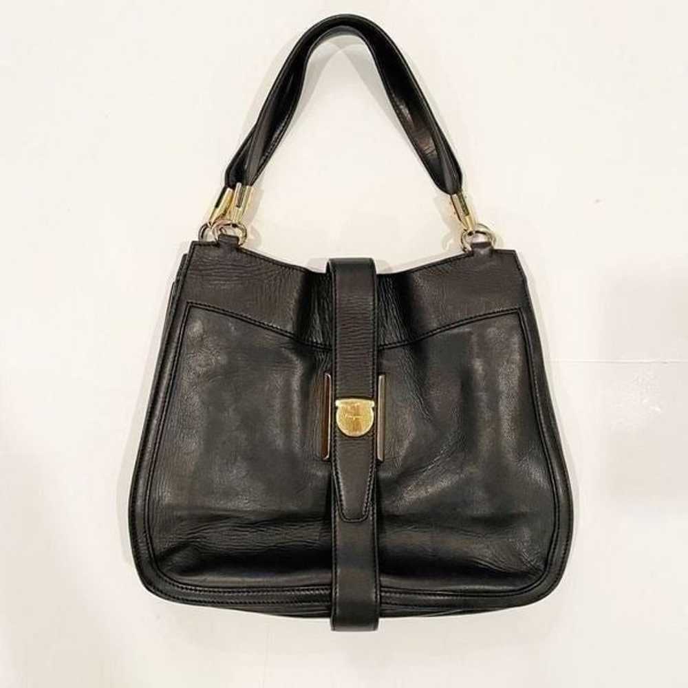 Salvatore Ferragamo Gancini Handbag Black Leather… - image 1