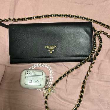 Prada Black Saffiano Leather Wallet With Chain Ge… - image 1