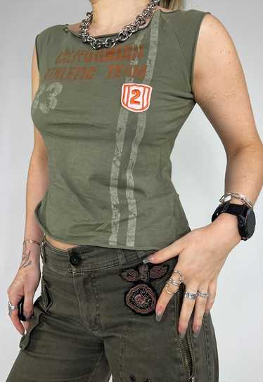 Vintage Y2k Top Punky Grunge Khaki Army Summer Str