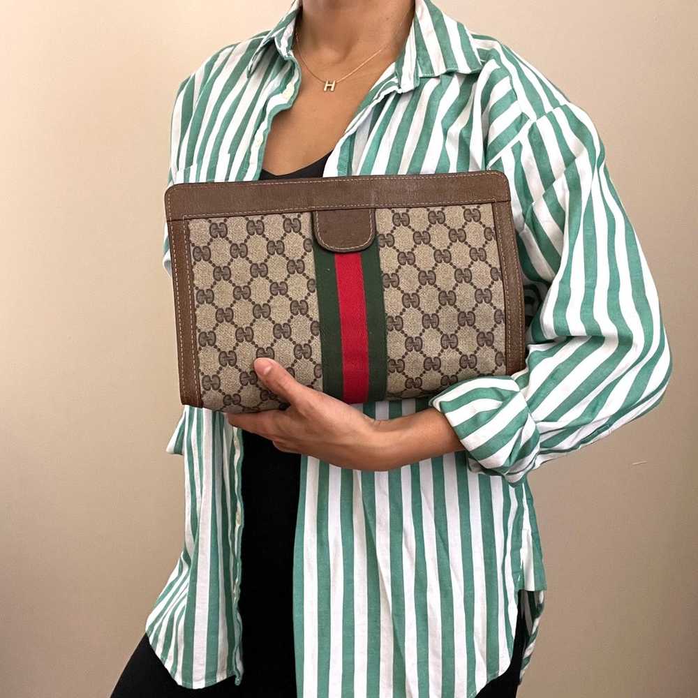 GUCCI Sherry Line Canvas and Brown Leather Monogr… - image 2