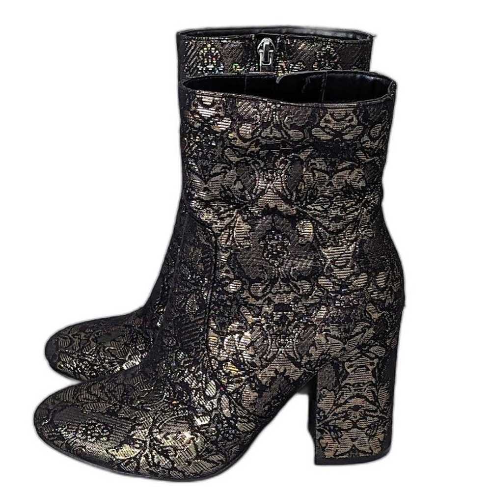 Marc Fisher Jana Gold Brocade Ankle Boots Black F… - image 1