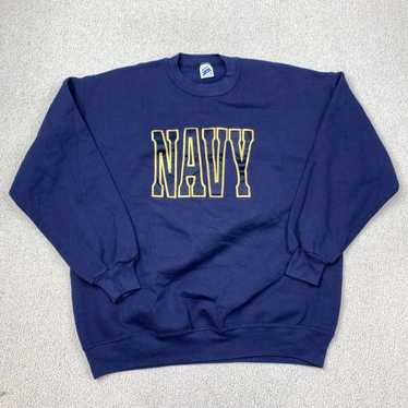 Jerzees VINTAGE Navy Spell Out Embroidered Pullov… - image 1