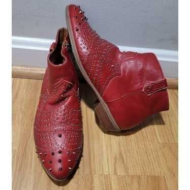 Schutz Red Leather Studded Ankle Boots 7.5