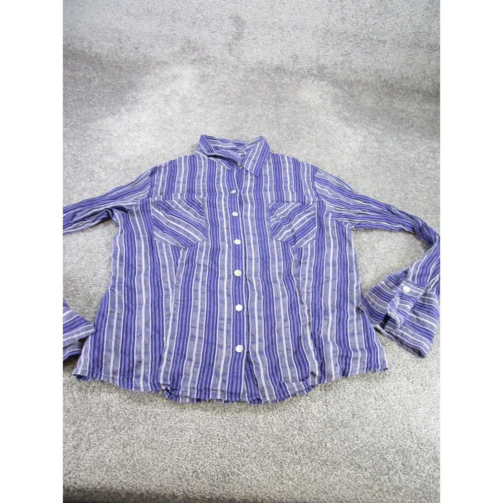 Vintage Chico'S Shirt Womens 2 Purple Striped Lon… - image 1