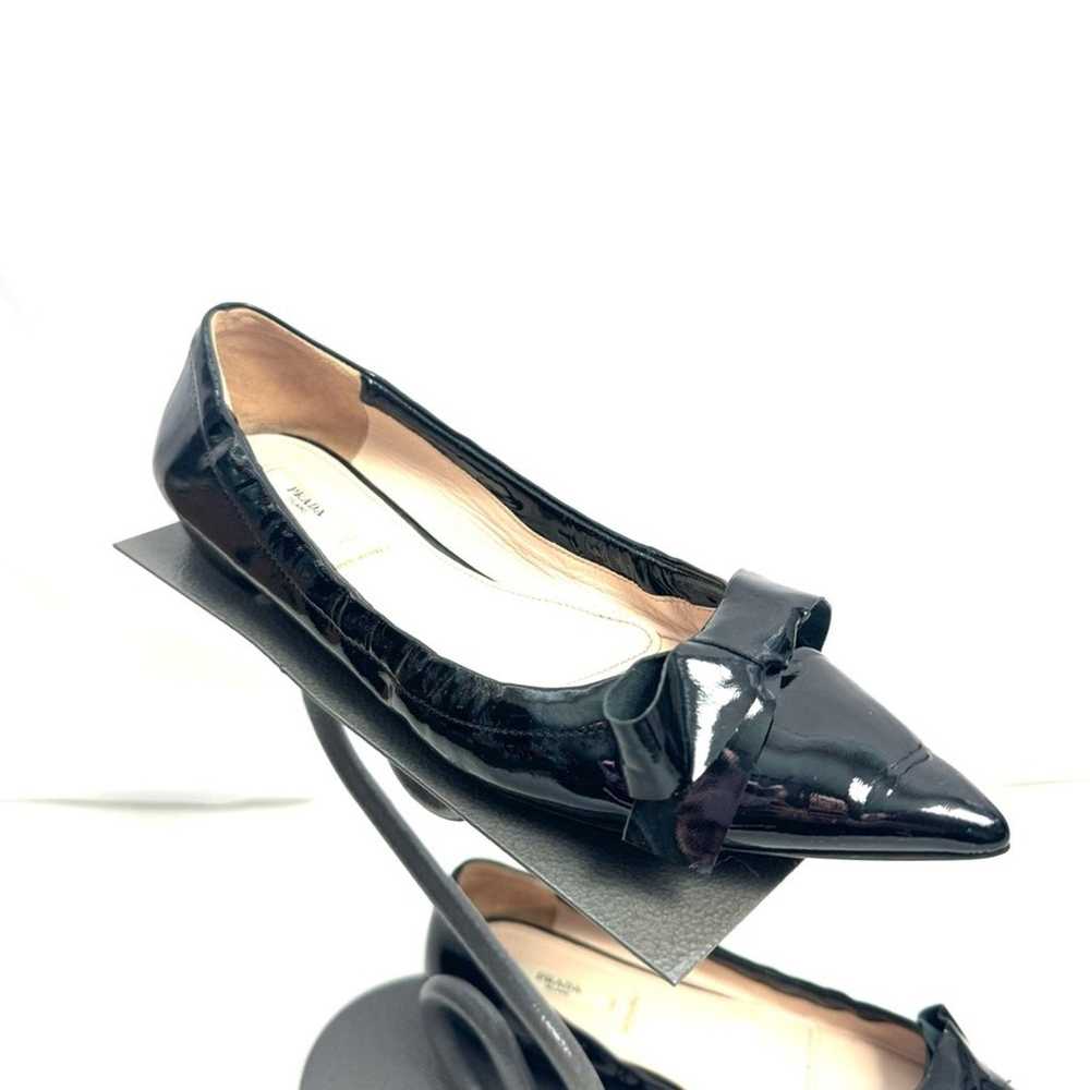 Prada Black Patent Leather Pointed Toe Flats Size… - image 1