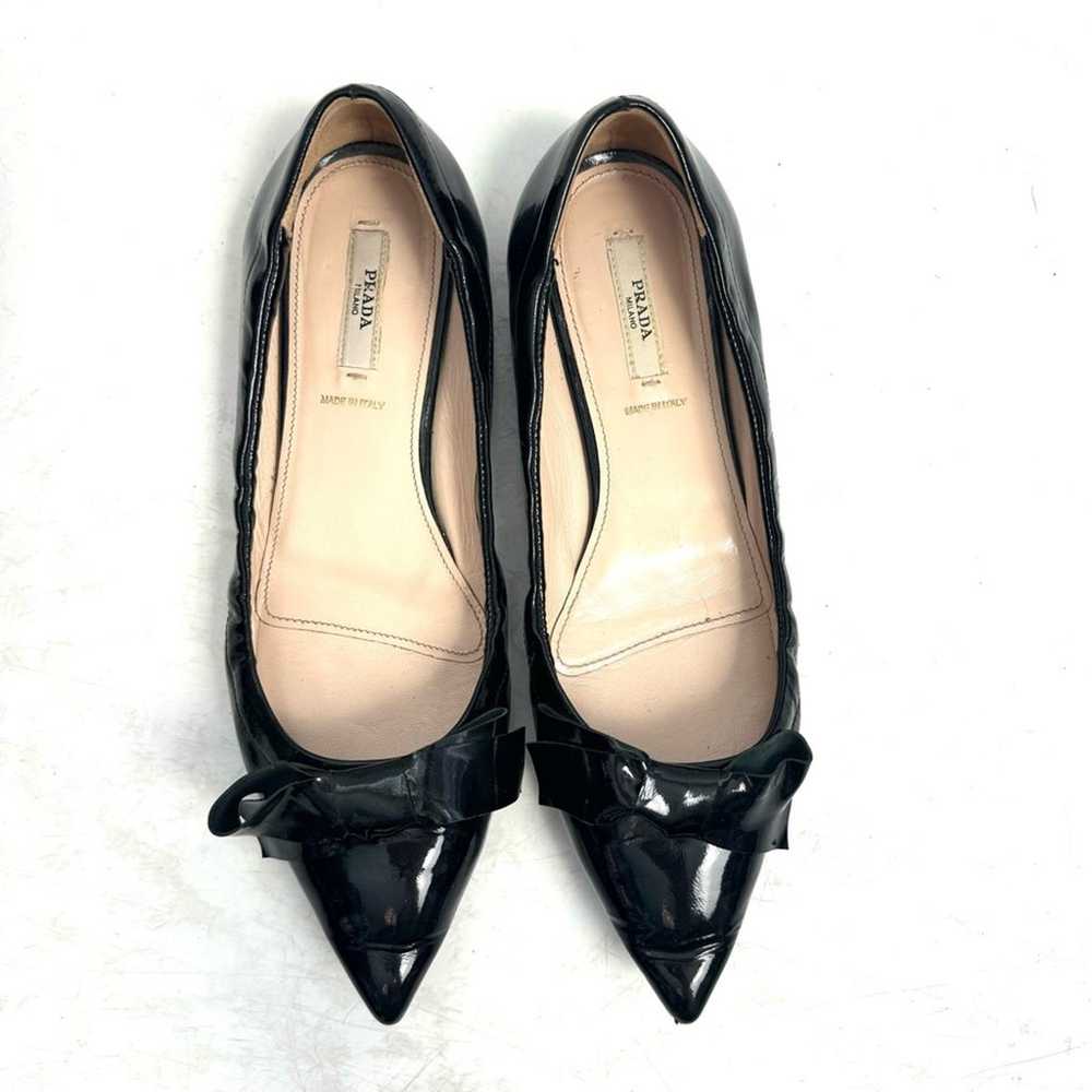 Prada Black Patent Leather Pointed Toe Flats Size… - image 3
