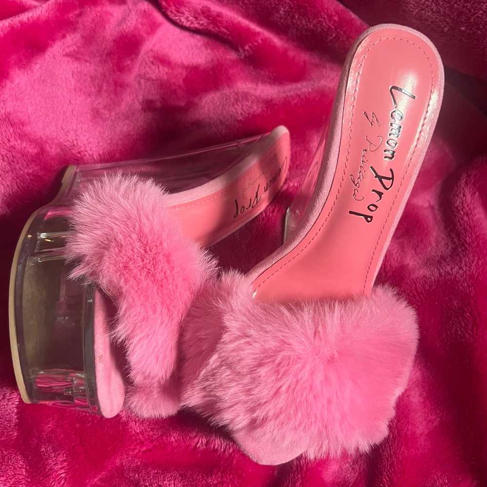 furry pink platform wedge heels - image 1