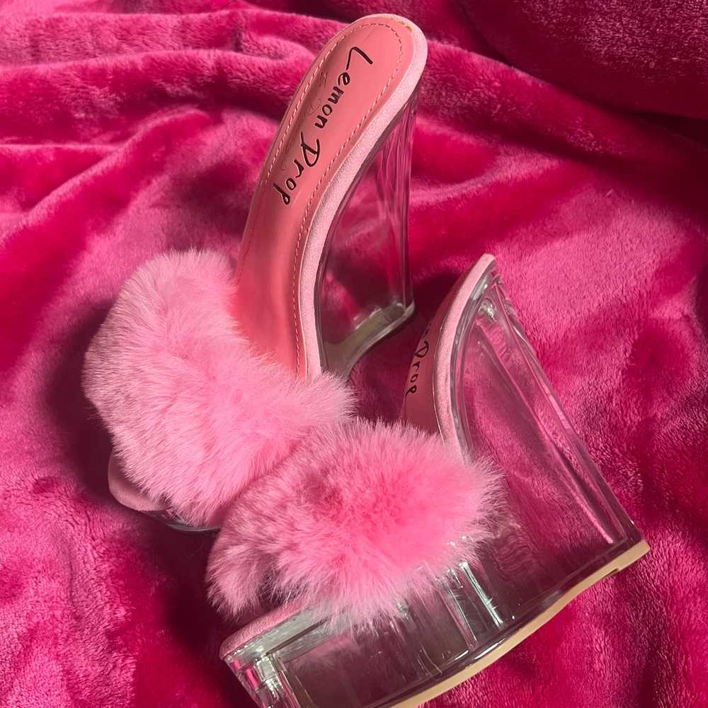 furry pink platform wedge heels - image 4