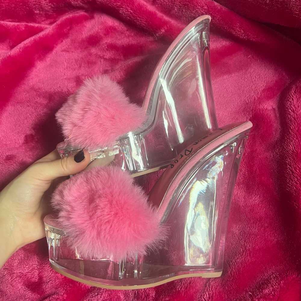 furry pink platform wedge heels - image 5