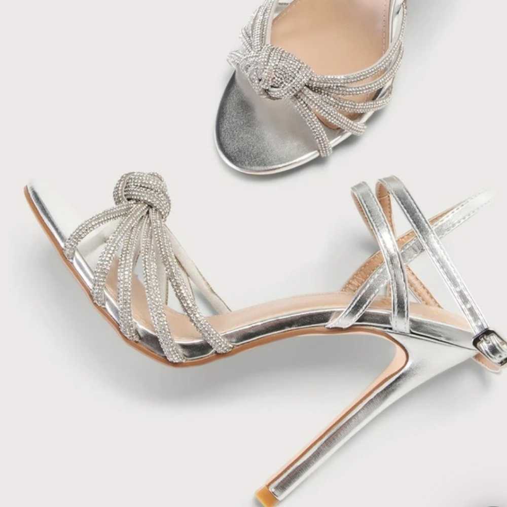 NEW Lulus Noranie Silver Rhinestone High Heel San… - image 1