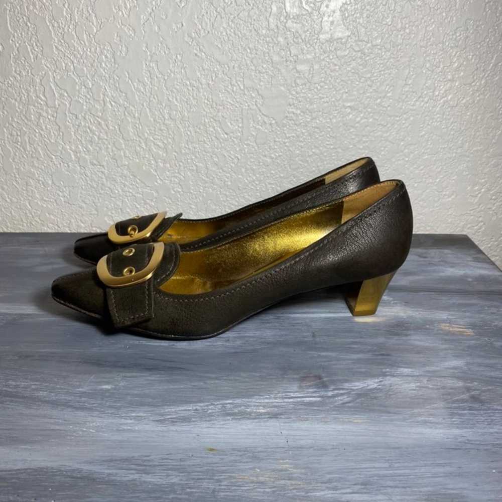 Prada gold buckle heels sz 39 - image 9