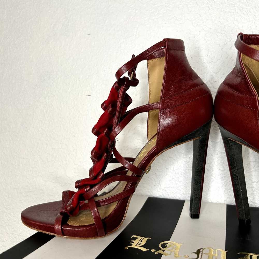 L.A.M.B. Rhett Heel Womens Size 9 Red Leather Wit… - image 11