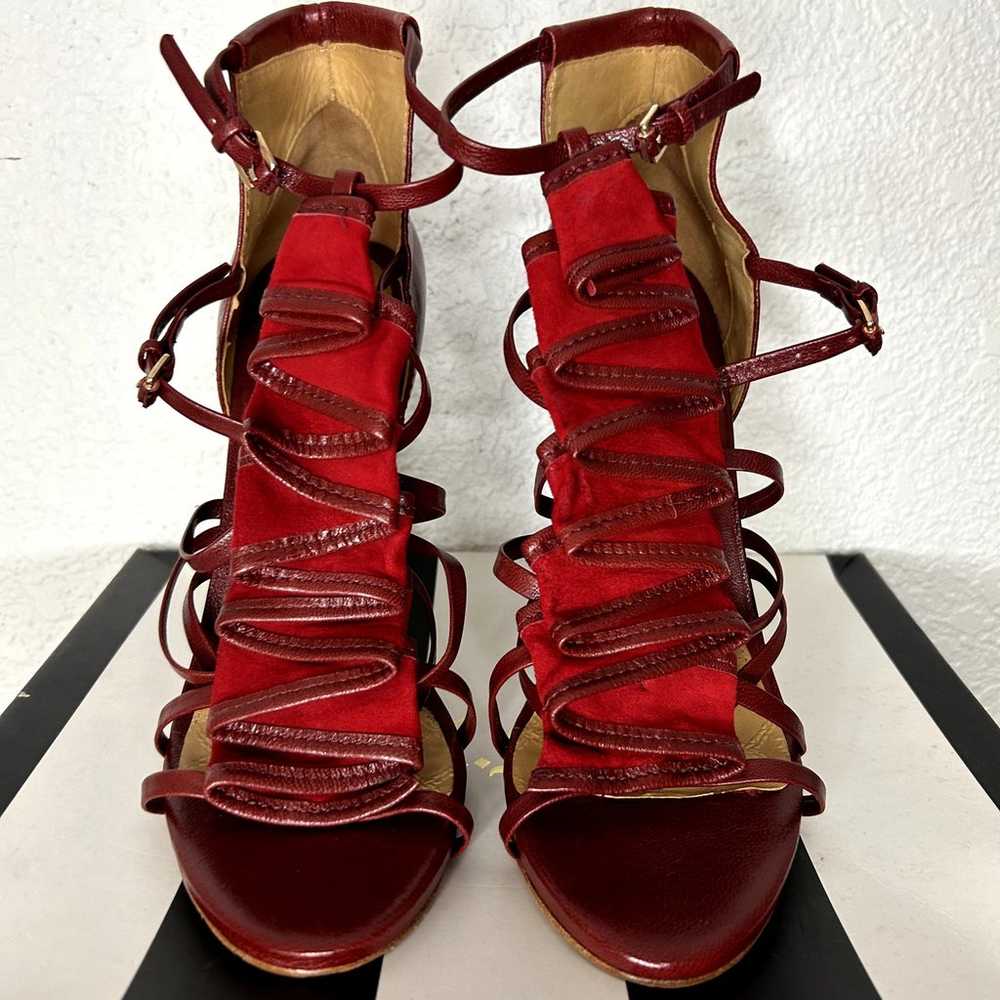 L.A.M.B. Rhett Heel Womens Size 9 Red Leather Wit… - image 3