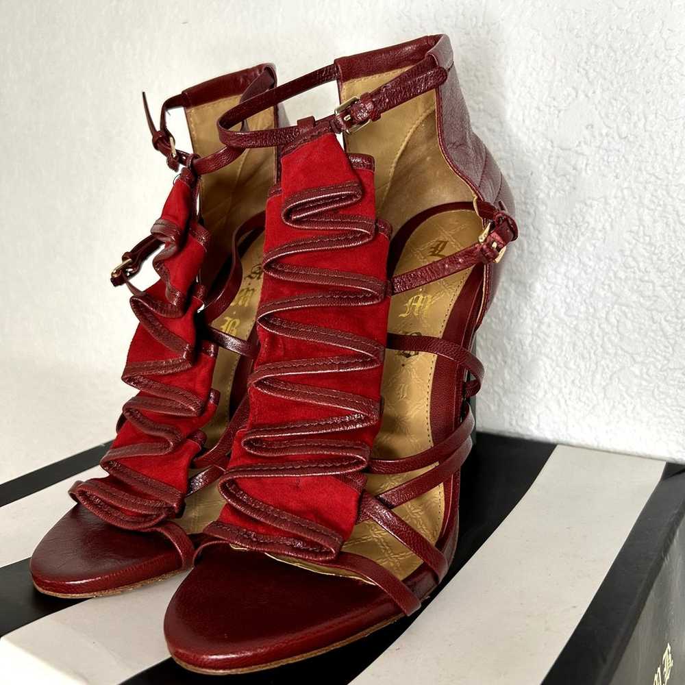 L.A.M.B. Rhett Heel Womens Size 9 Red Leather Wit… - image 8