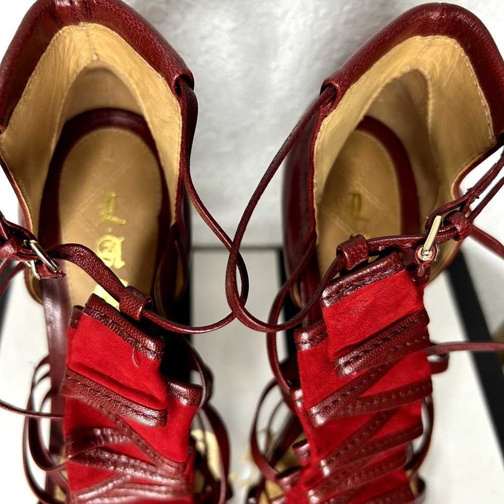 L.A.M.B. Rhett Heel Womens Size 9 Red Leather Wit… - image 9