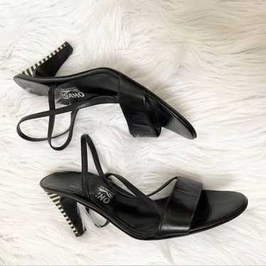 Salvatore Ferragamo black striped heels sandal 7.5 - image 1