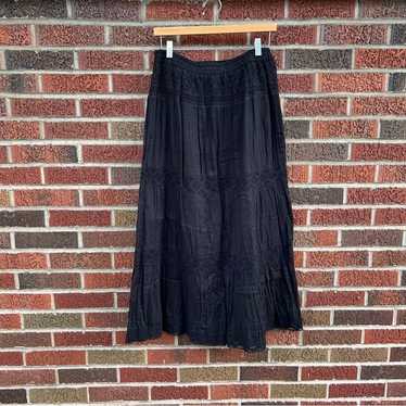 Studio West Black Crochet High Waist Midi Skirt
