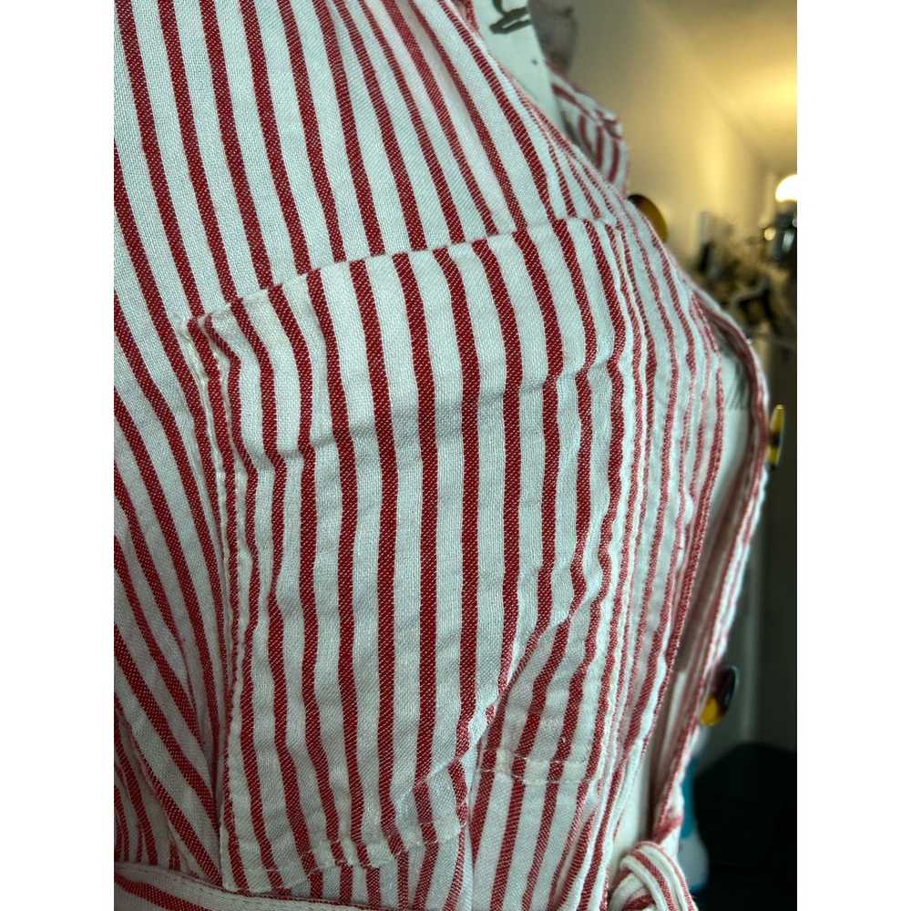 Zara Button Front Linen Midi Dress Womens S Strip… - image 5