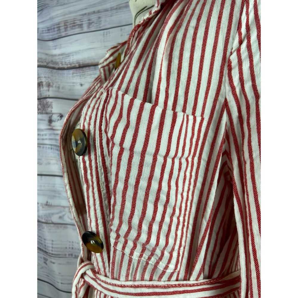 Zara Button Front Linen Midi Dress Womens S Strip… - image 6