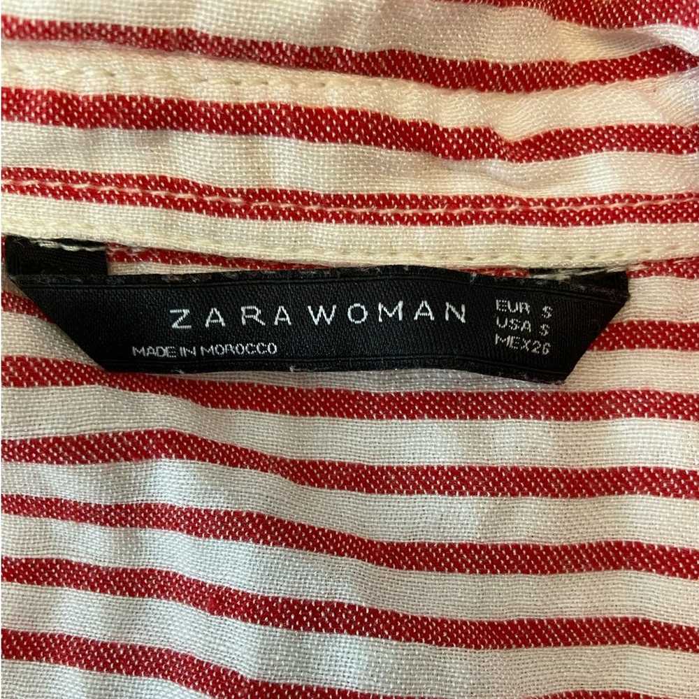Zara Button Front Linen Midi Dress Womens S Strip… - image 7