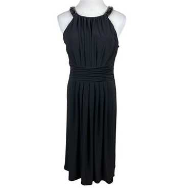 Evan Picone Dress 6 Black Ruched Beaded Pleat Hal… - image 1