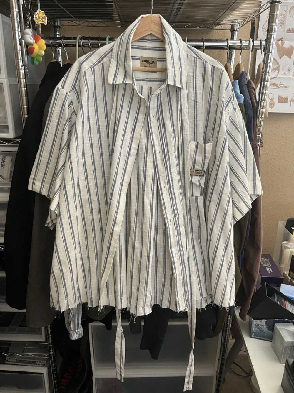 Streetwear Garuda Striped Short Sleeve Shirt - image 1