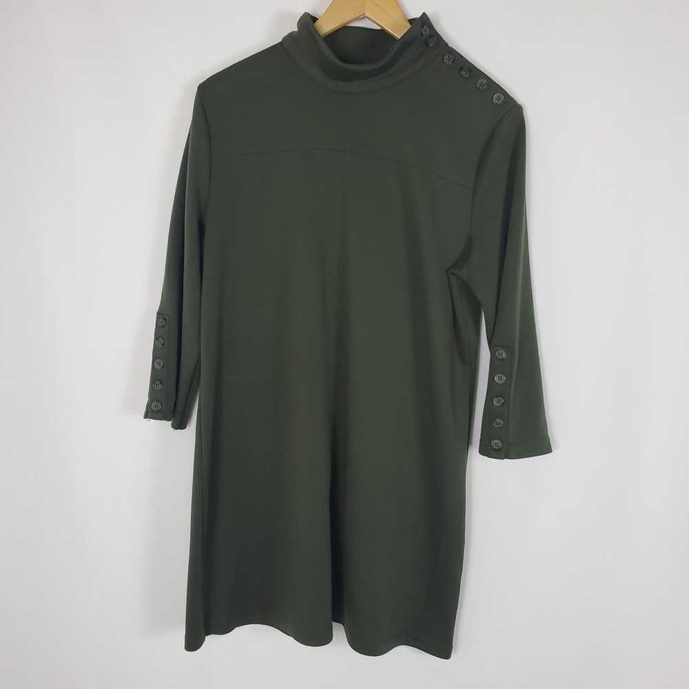 North Style Olive Green Knit Buttoned Turtleneck … - image 1