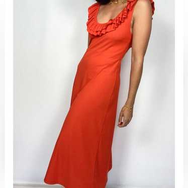 Zara Ruffle Ribbed Midi Dress Orange Size S