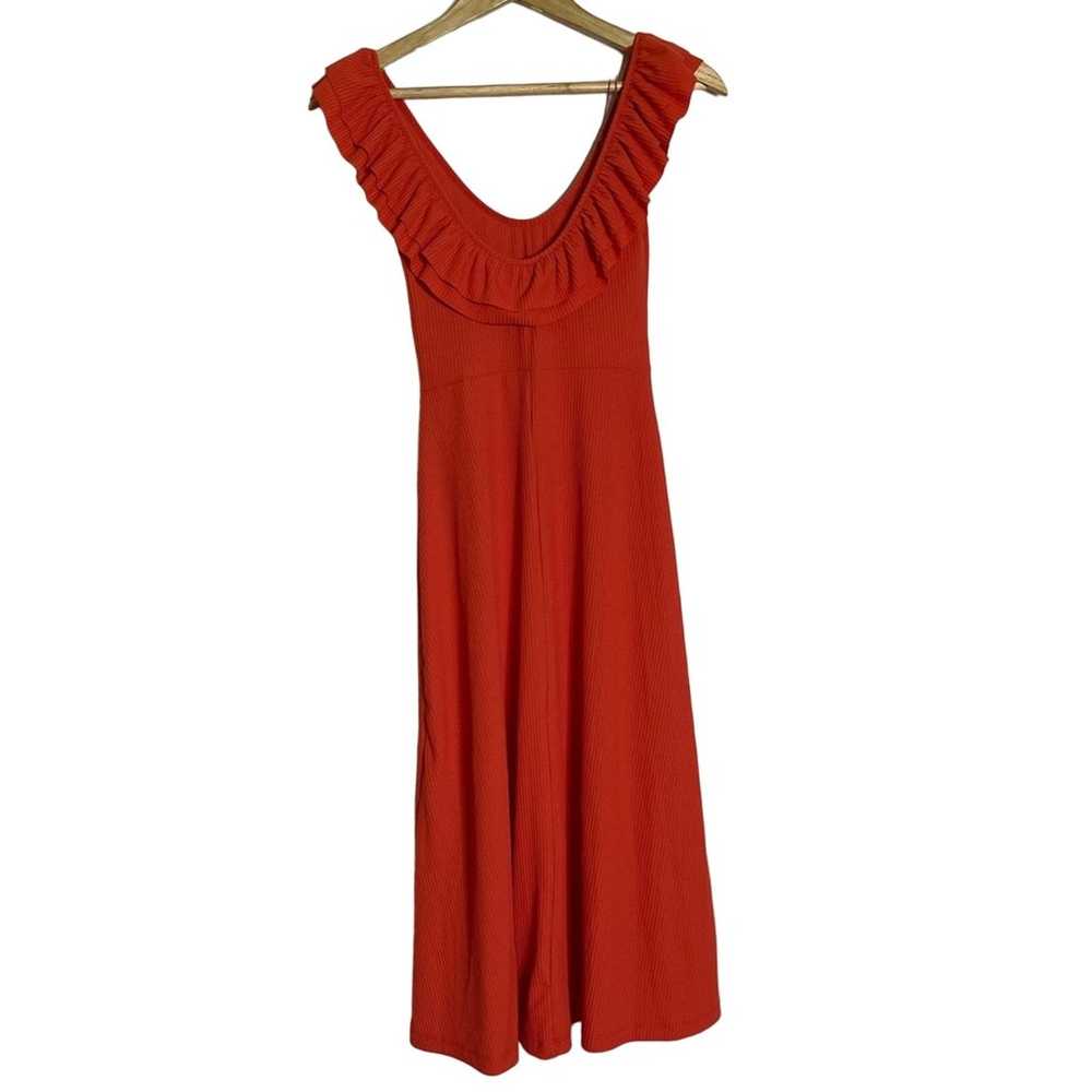 Zara Ruffle Ribbed Midi Dress Orange Size S - image 2