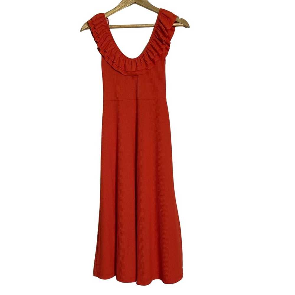 Zara Ruffle Ribbed Midi Dress Orange Size S - image 3