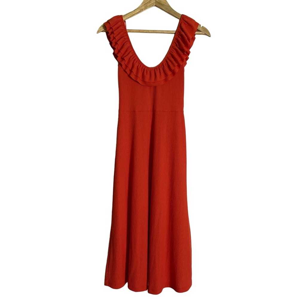 Zara Ruffle Ribbed Midi Dress Orange Size S - image 4