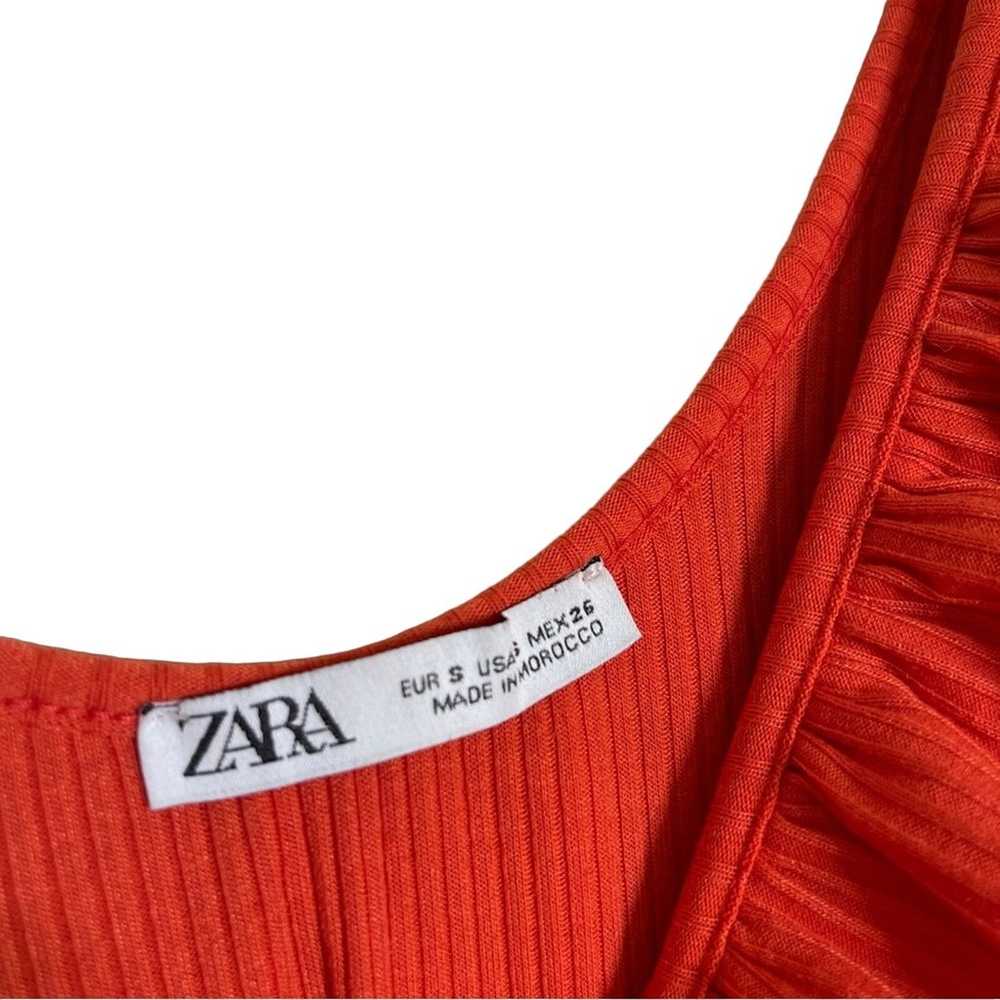 Zara Ruffle Ribbed Midi Dress Orange Size S - image 5