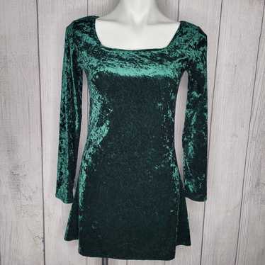 Vintage 90s Green Crushed Velvet Whimsygoth Long … - image 1