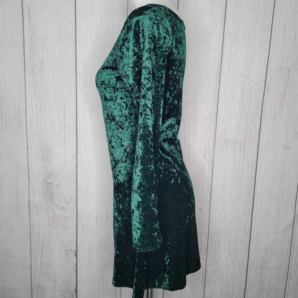 Vintage 90s Green Crushed Velvet Whimsygoth Long … - image 4