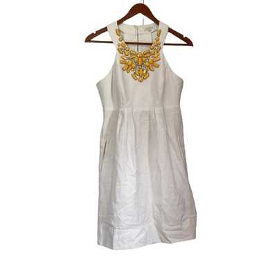 Shoshanna White Yellow Beaded Sleeveless Dress W/ 