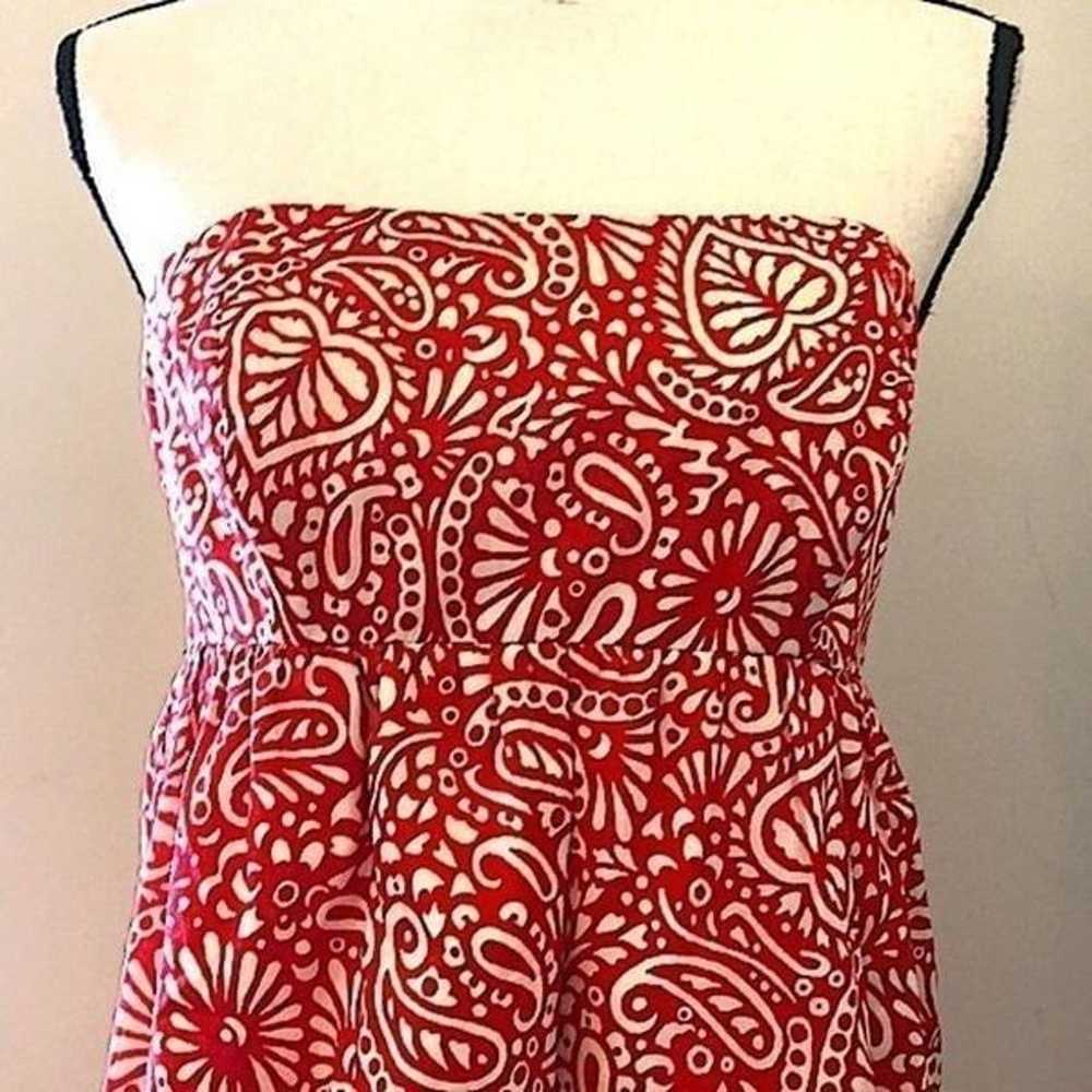 Shoshanna red and cream floral strapless zip back… - image 2