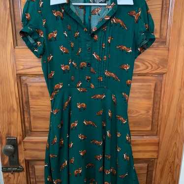 Hell bunny vixen green fox print dress - small