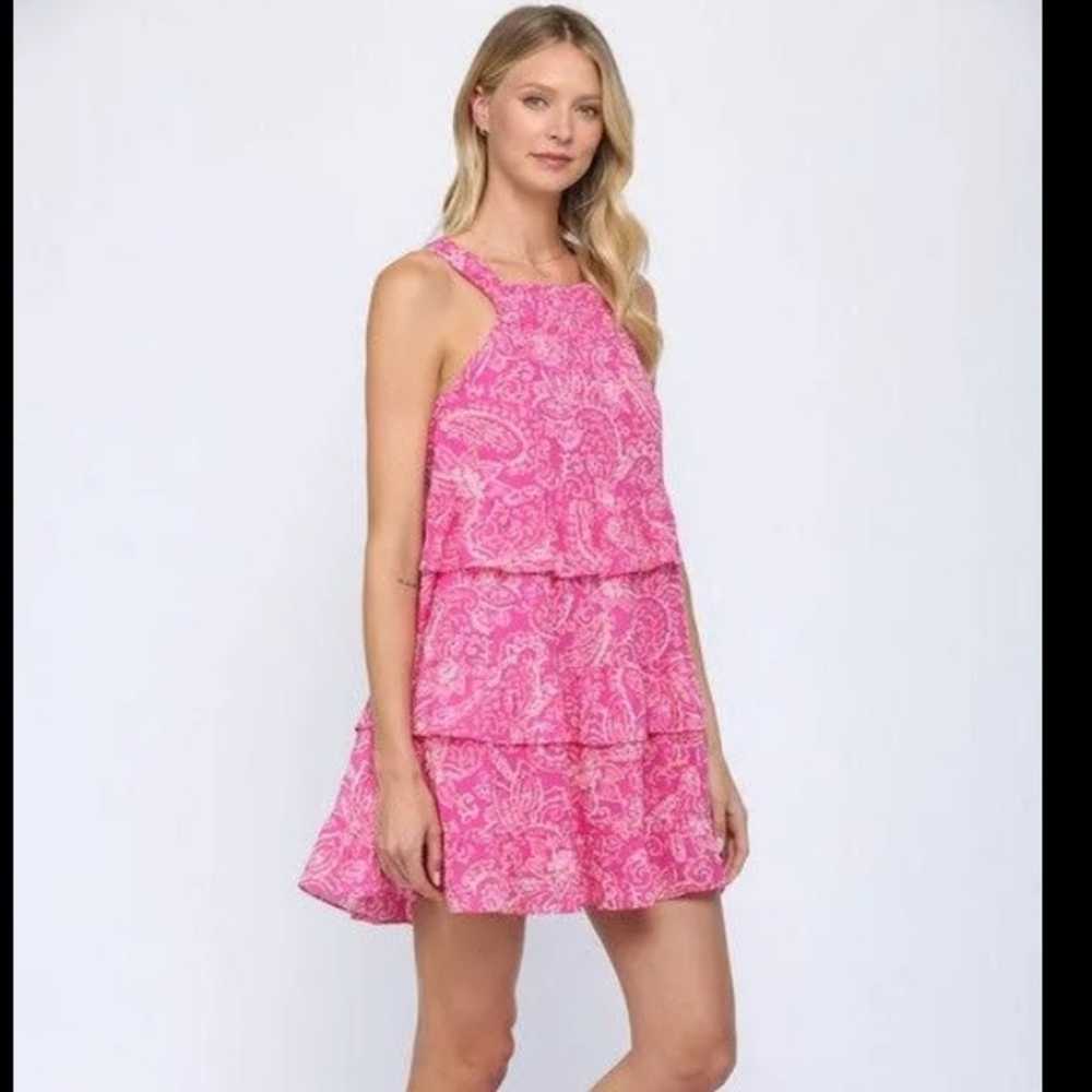 Fate Pink Paisley Tiered Dress Size Small - image 1
