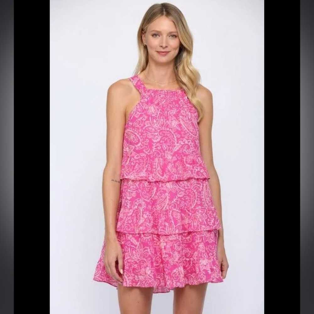 Fate Pink Paisley Tiered Dress Size Small - image 2