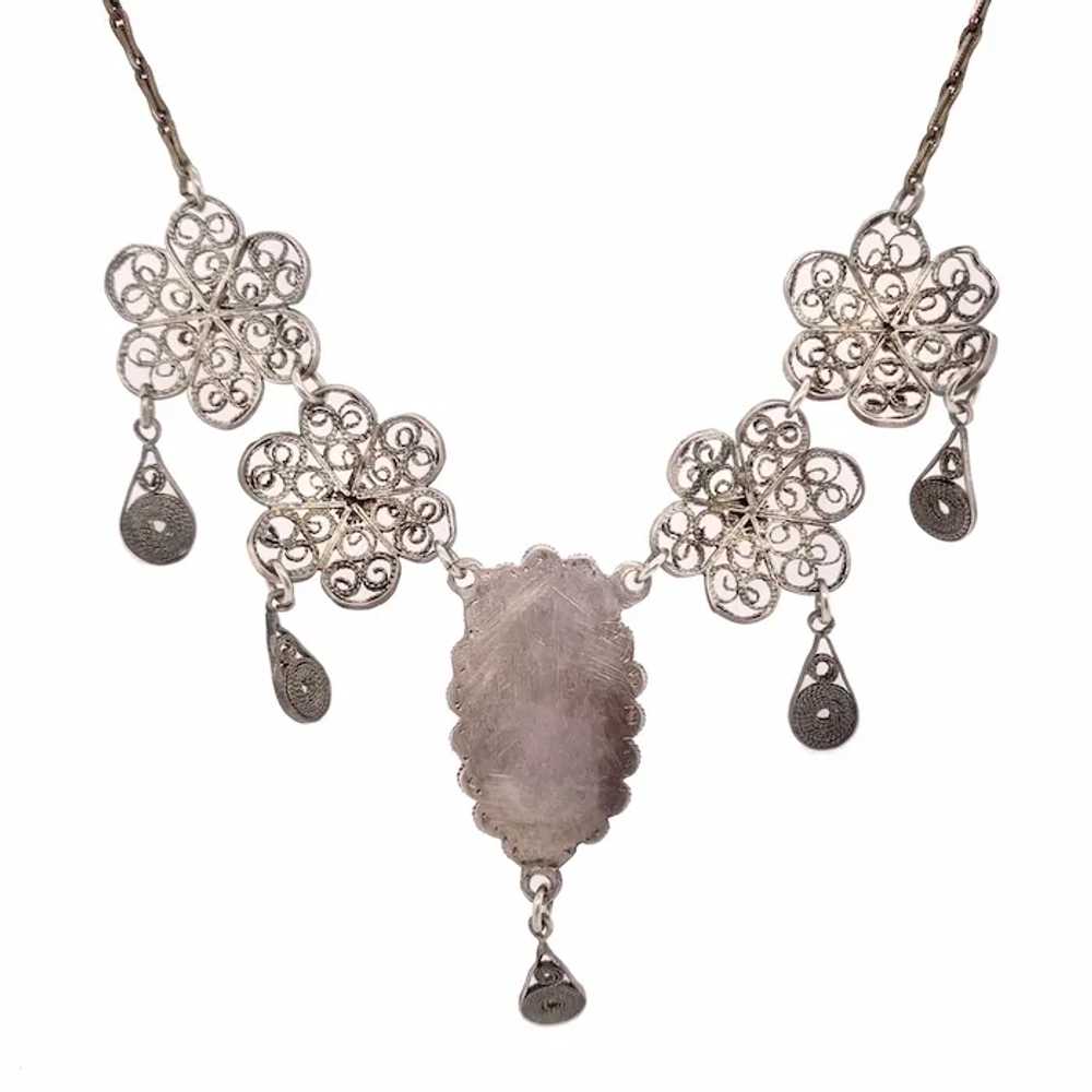 Art Deco Silver Filigree Festoon Necklace with On… - image 2