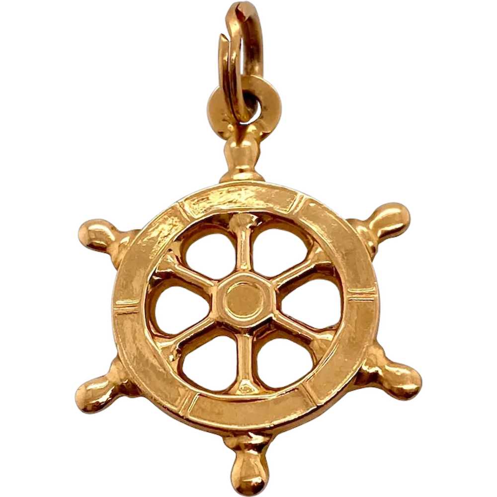 14K Gold Captain's Ship Wheel Charm or Pendant - image 1