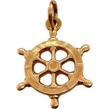 14K Gold Captain's Ship Wheel Charm or Pendant - image 1