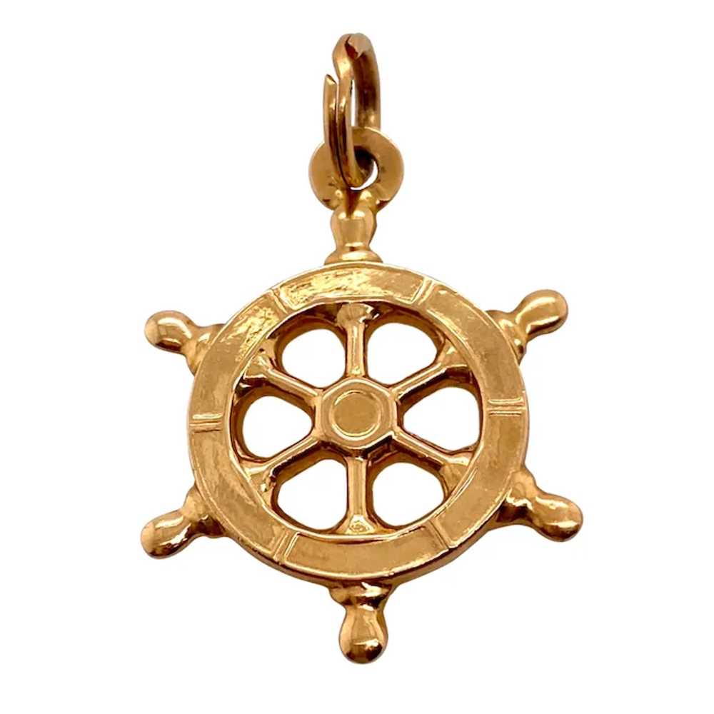 14K Gold Captain's Ship Wheel Charm or Pendant - image 2