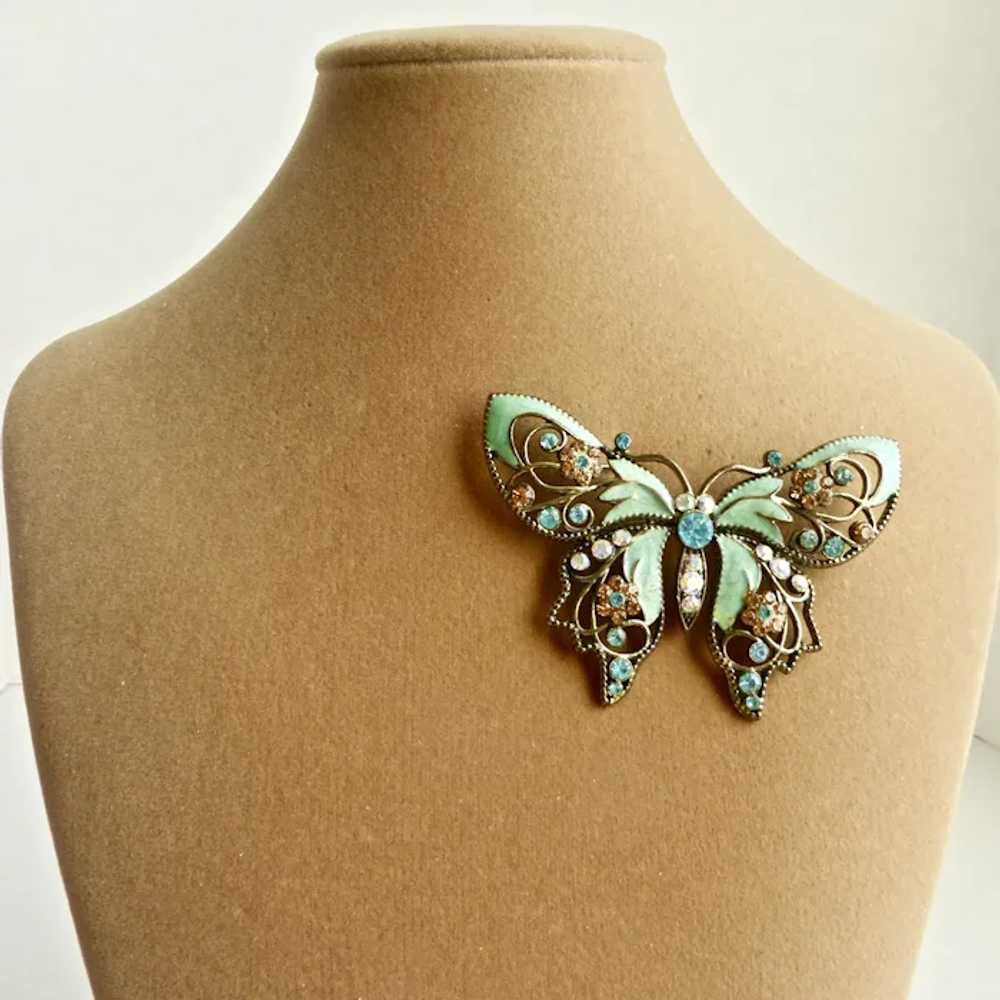 Butterfly Brooch of Minty Aqua Enamel (Avon) and … - image 3